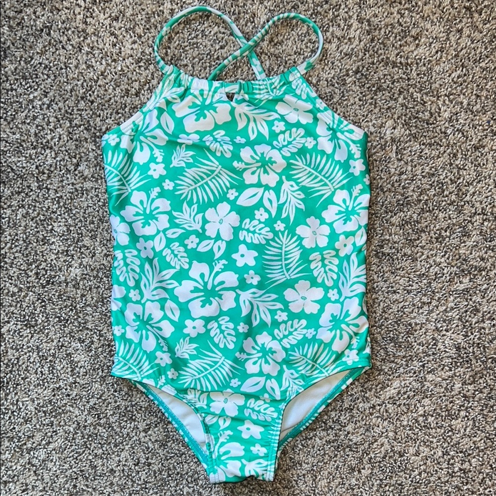 NWOT Green and White Floral One Piece Swimsuit with Criss-Cross Straps